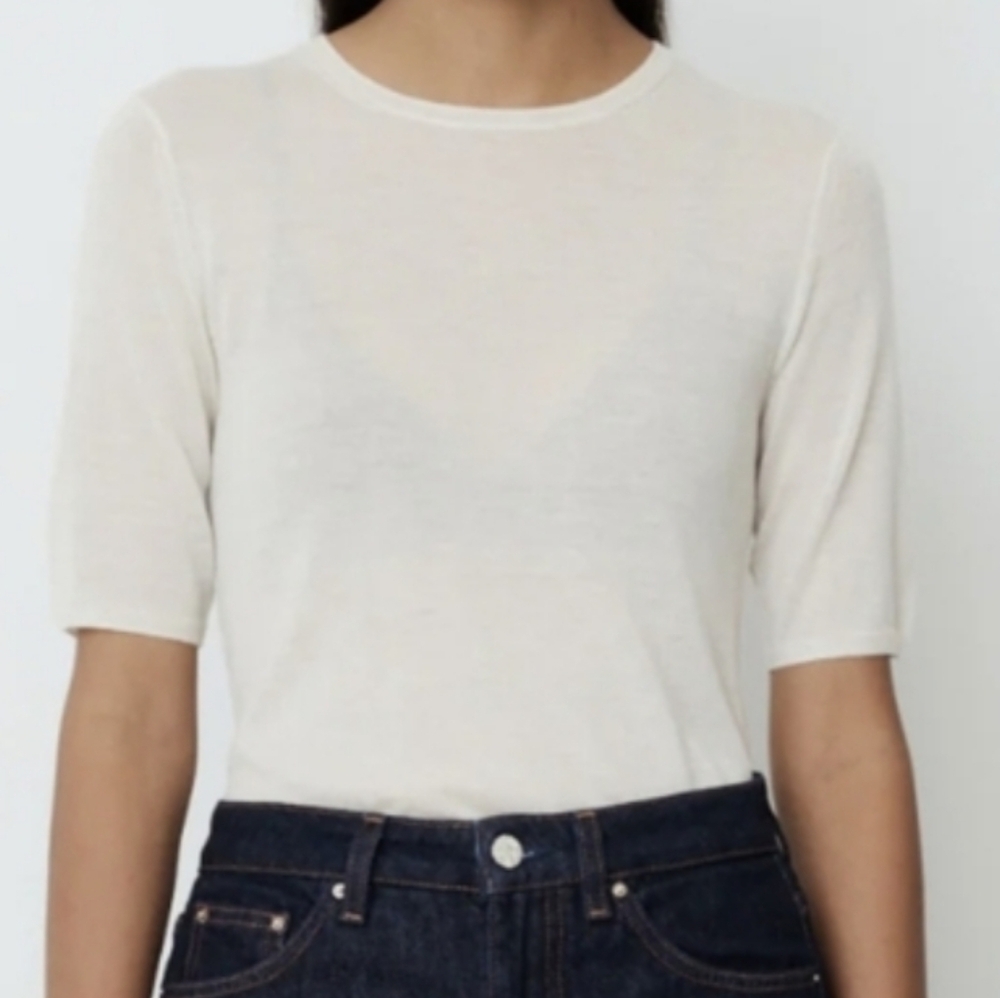 Toteme Thin 100% Cashmere T-Shirt in Bone Sz XS NWT